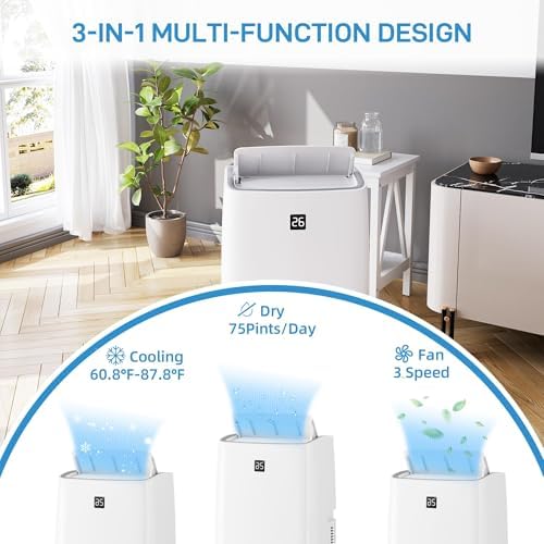 Portable Air Conditioners 14000 BTU, Remote Control AC with 24H Timer, Low Noise Energy Saving Cooling Unit for Bedroom, Office, Small Spaces 750 Sq. Ft, White