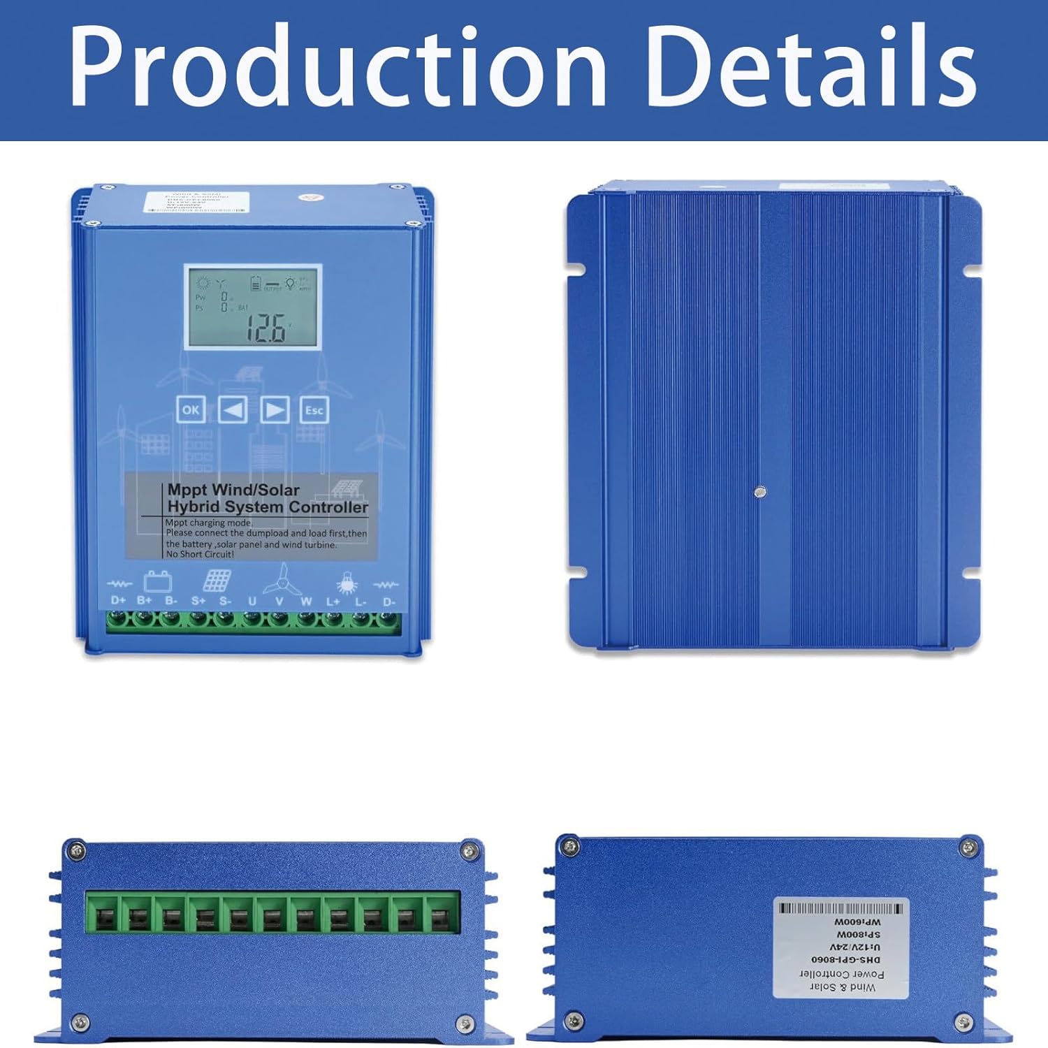 Charge Controller for Off-Grid Systems with Photovoltaic and Battery Dual Power Supply, Wind Solar Hybrid Charge Controller 6000W-14000W, MPPT Solar Charge Controller 12V-48V LCD Display 24V