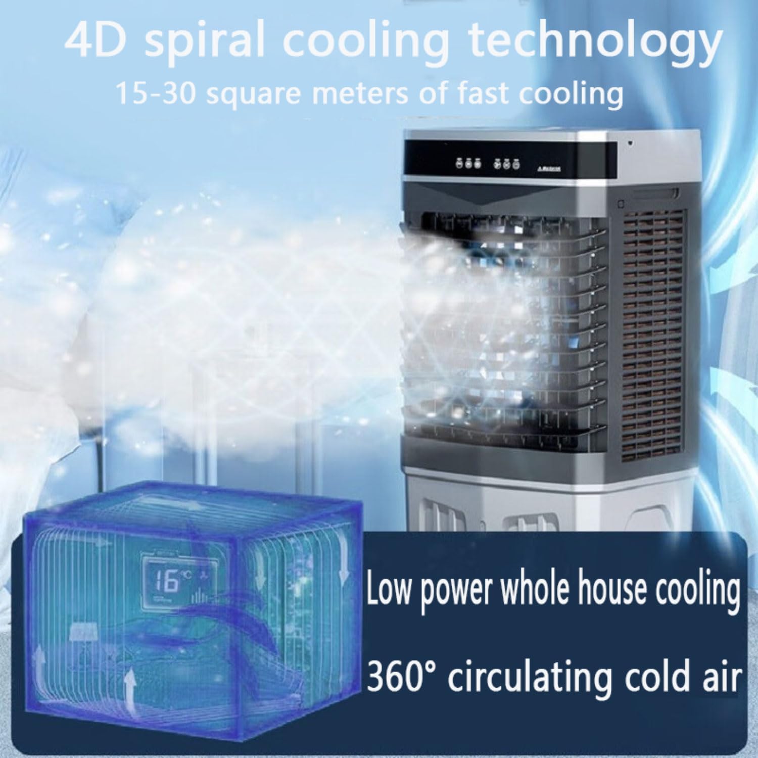 Portable Air Conditioners 3-in-1 Portable AC Unit with 3 Modes Quiet Air Conditioner with 50l Extra Large Water Tank 120° Oscillating 12H Timer Air Cooler Cooling Fan Bedroom Office Apartments