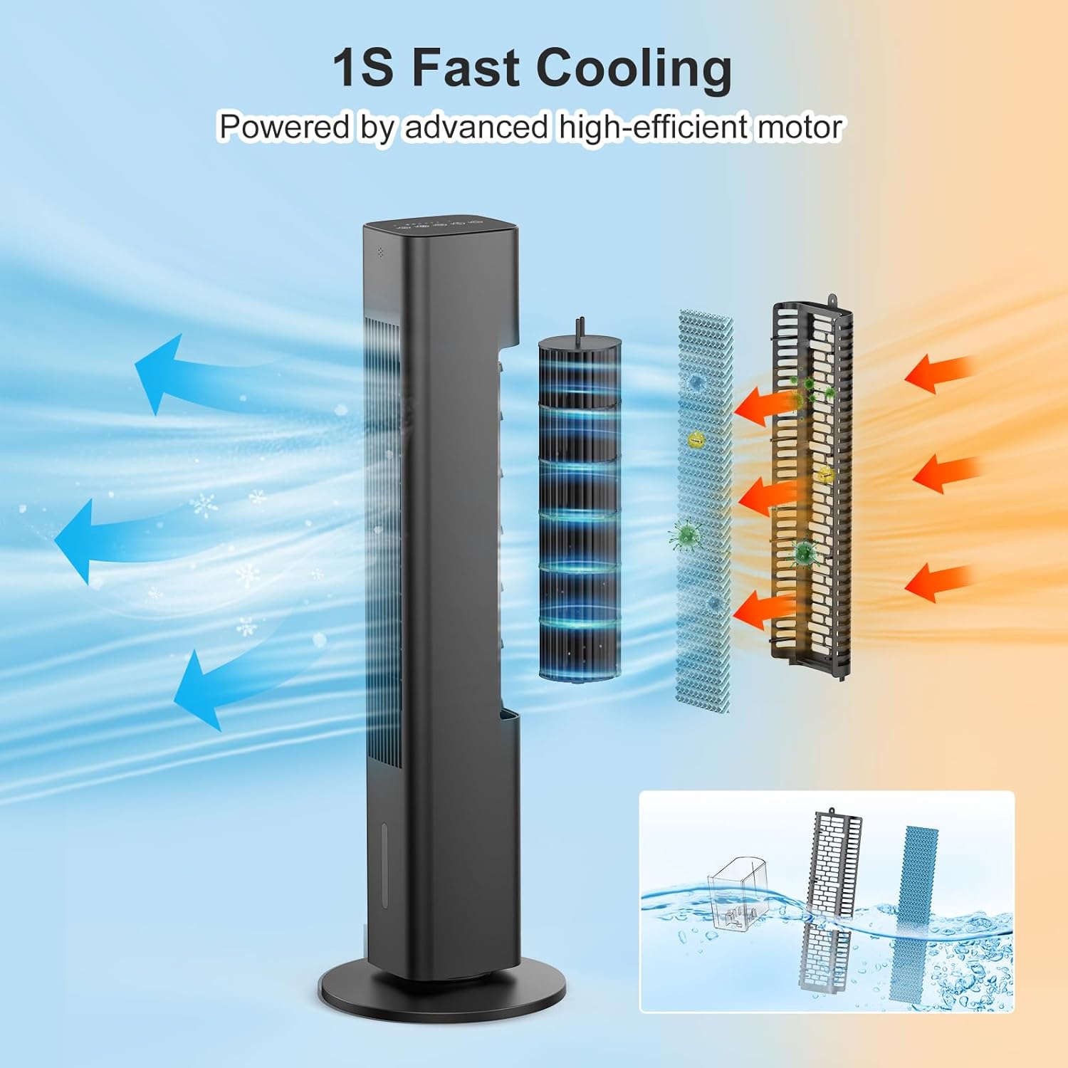 Windowless Portable Air Conditioner Ac Units with Remote, Evaporative Air Tower Cooling Fan, Small Indoor Outdoor Oscillating Swamp Cooler for Room Office Kitchen,7H Timer, Black