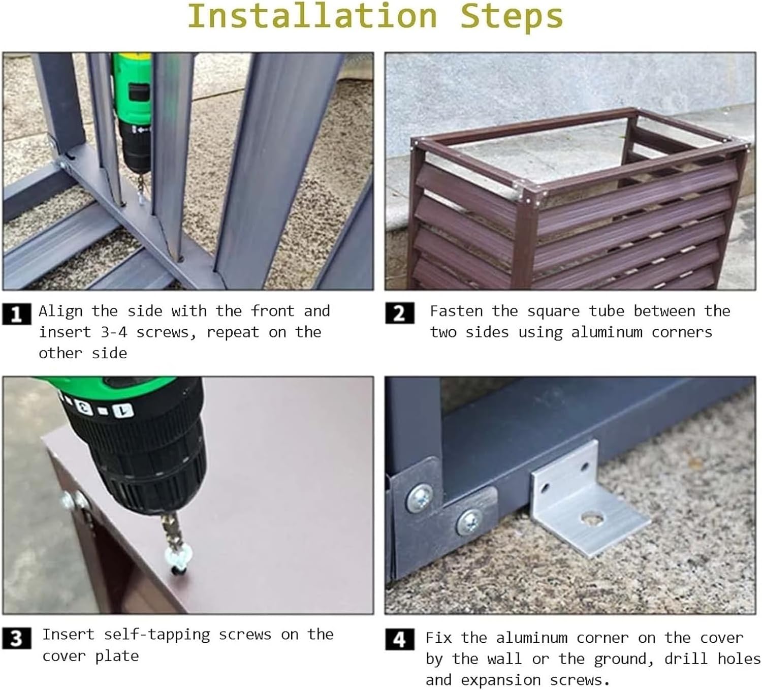 Outdoor Privacy Screen Air Conditioner Fence Trash Can Enclosure Decorative Aluminum Protective AC Cover Freestanding Fence For Garden Patio Lawn Flower Stand Window Fence(Black b,1.5P: L100*W50*H70CM