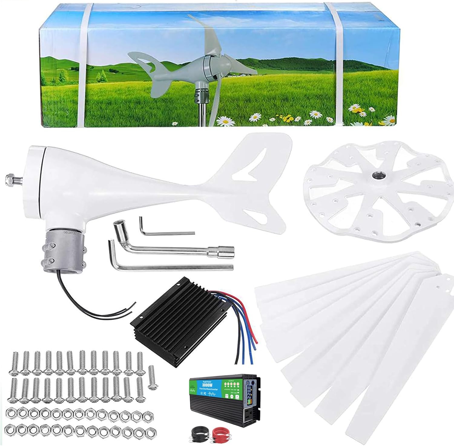 12V,HYZHANHONG 8 Blades Wind Turbine Generator Household Horizontal Small Mini Wind Generator with Controller for Street Light Garden Farm Home Use10000w -24V