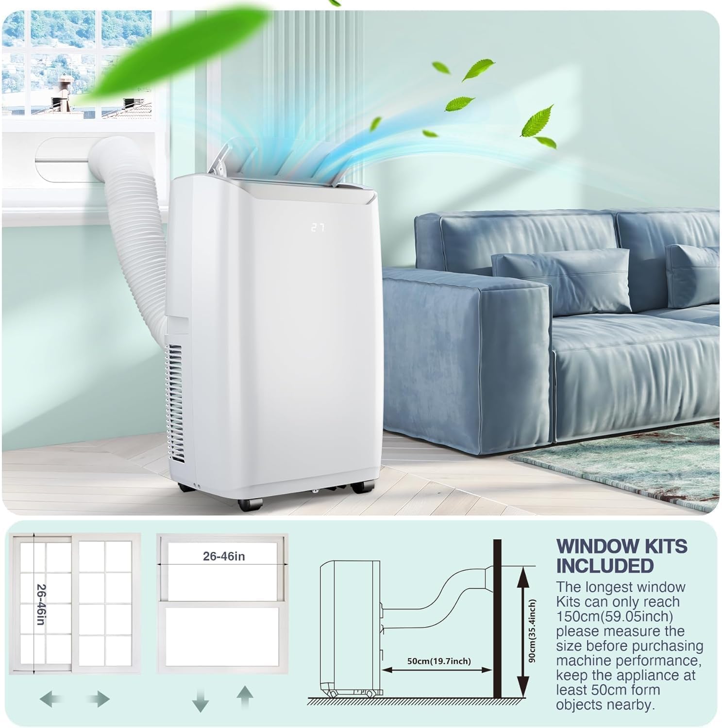 Portable Air Conditioners, 12000 BTU Air Conditioner, 3-In-1 Portable AC with Quick Cooling, Dehumidifying for Rooms Up to 550 Sq.Ft, 3-Speed Fan, 24H Timer, Remote, Ultra-Quiet, White