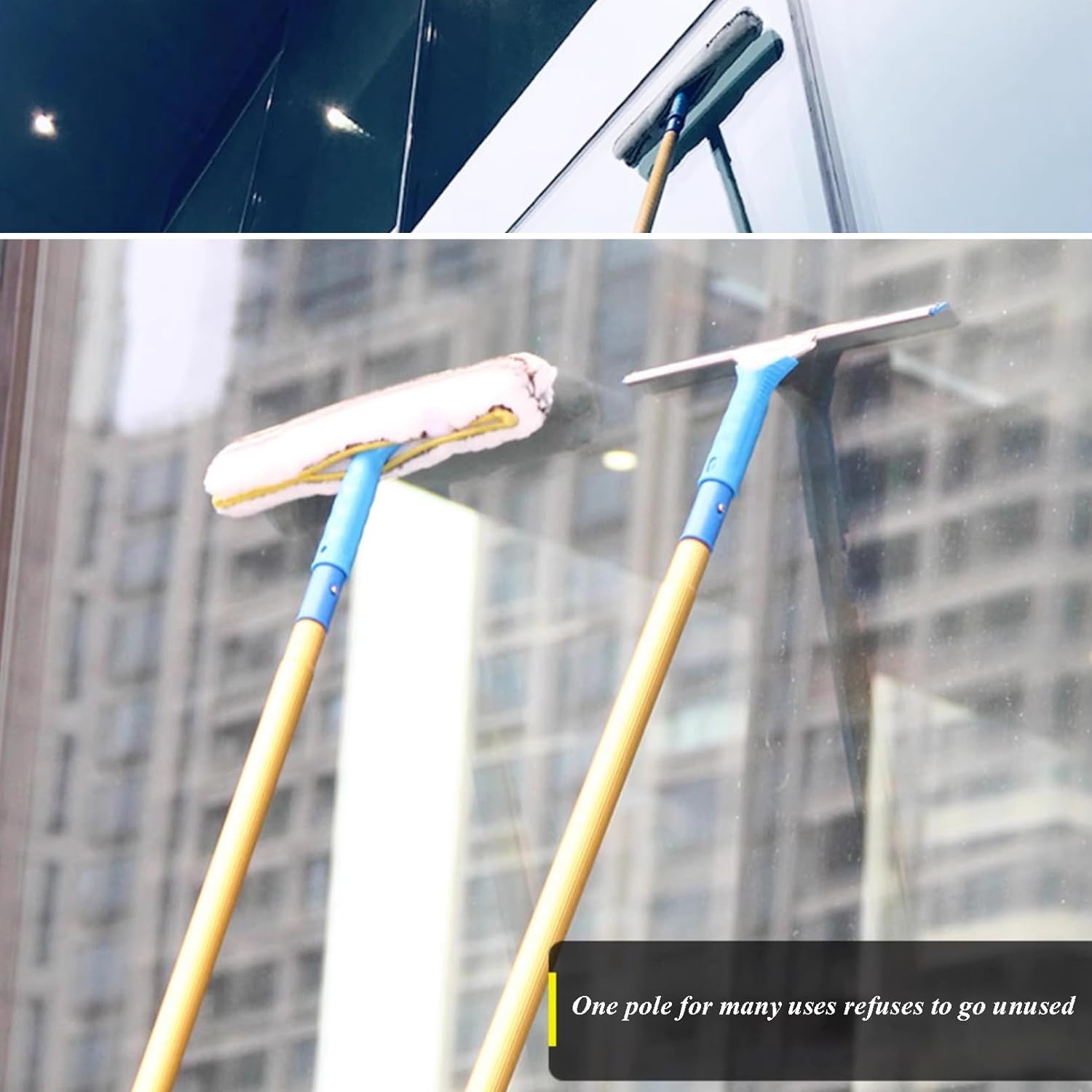 Adjustable Window Cleaning Pole Kit with Multiple Cleaning Tools and BrushHead, Aluminum Handle, Indoor/Outdoor, High Windows, Caravan, Solar Panel, Deck Cleaner