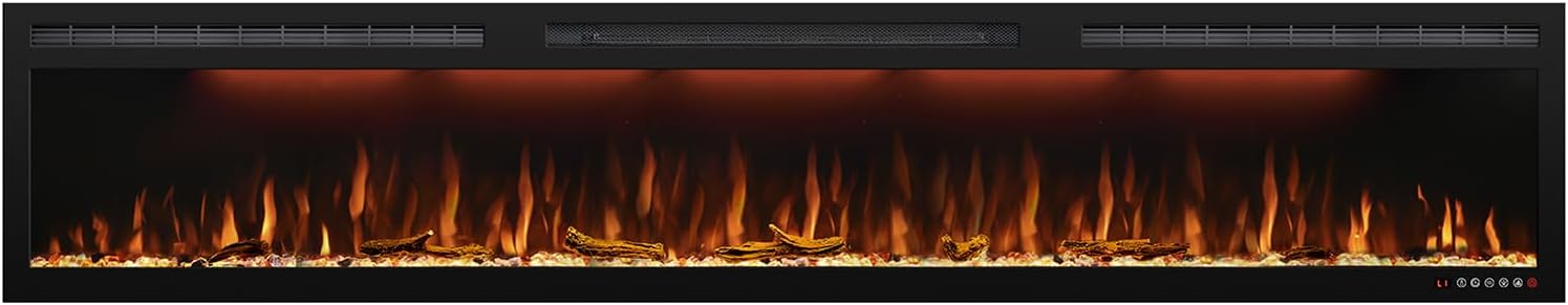 Electric Fireplace Recessed 88 inches, Insert and Wall Mounted Slim Fireplace with 750/1500 Watt Heater, Log & Crystal Hearth, Adjustable Realistic Flame and Remote Control & Touch Screen