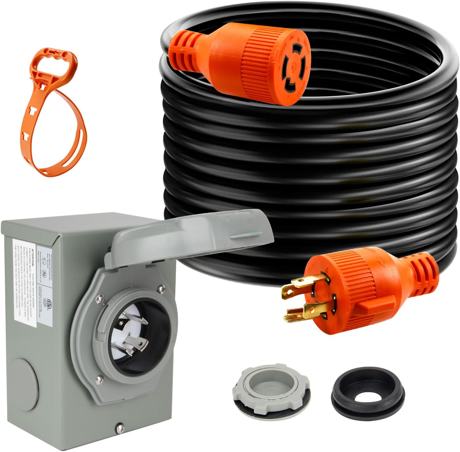 30 Feet 30 Amp Power Cord and Power Inlet Box Generator Hookup Kit, 7500W, 125V/250V Generator Extension Cable Twist Lock and Pre-Drilled Power Inlet Box for Outdoor, Home, Backup Power Use