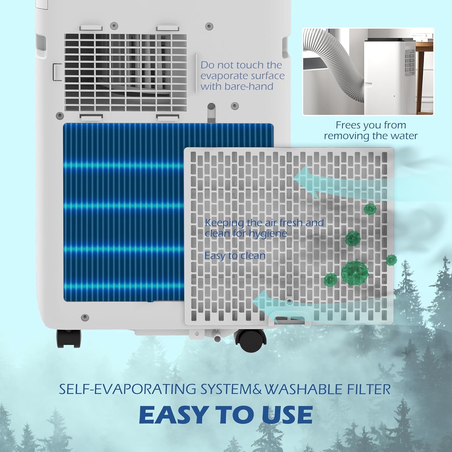 HOMCOM 8000 BTU Portable Air Conditioner for Rooms Up to 345 Sq. Ft., 5-in-1 AC Unit with Dehumidifier, Cooling Fan, Auto, Sleep & Remote, 24H Timer On/Off, Window Installation Kit, White