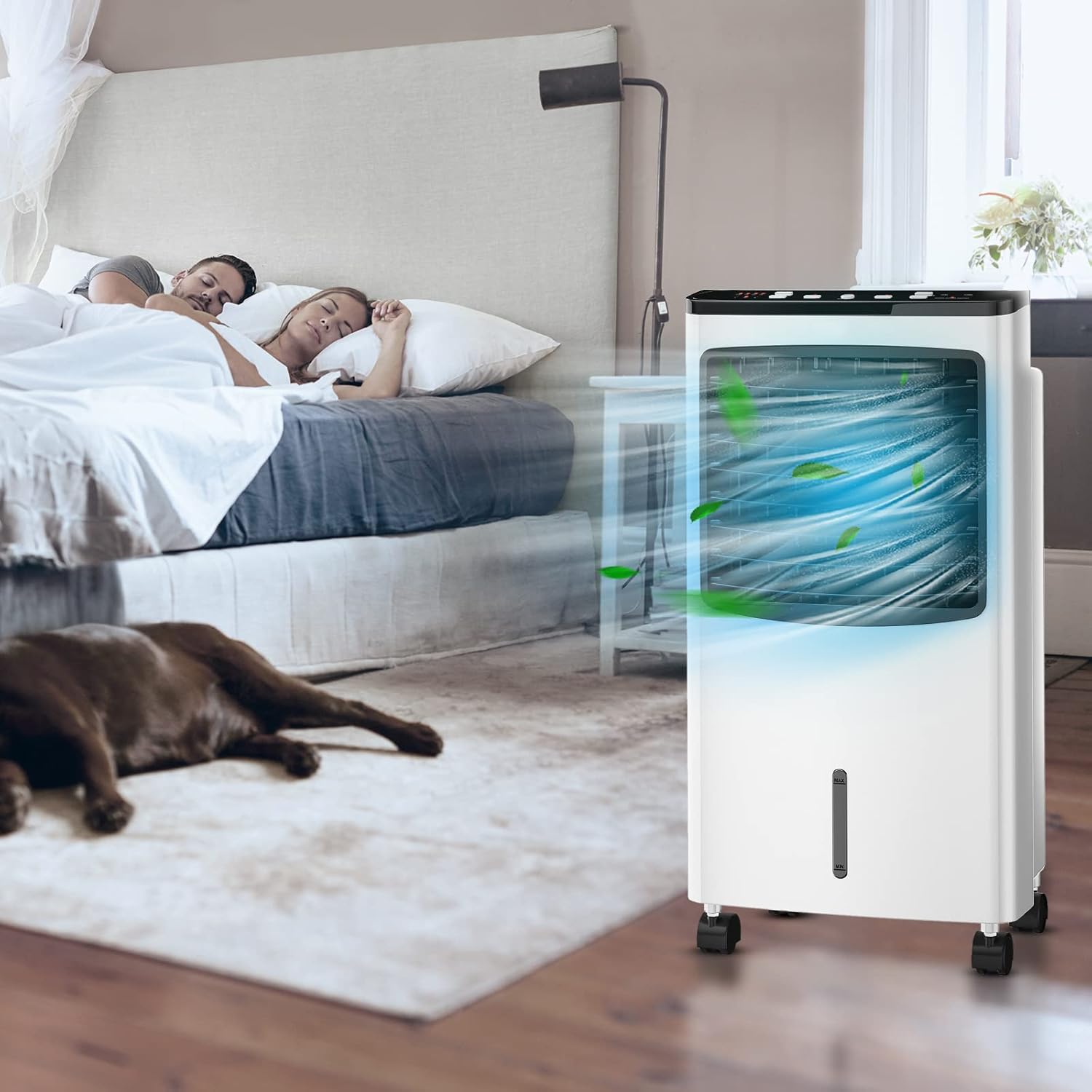 PETSITE Evaporative Air Cooler, Portable Cooling Fan with Remote Control, Ice Packs, Humidifying, 3 Speeds, 7.5H Timer, Personal Swamp Cooler for Room Home Office