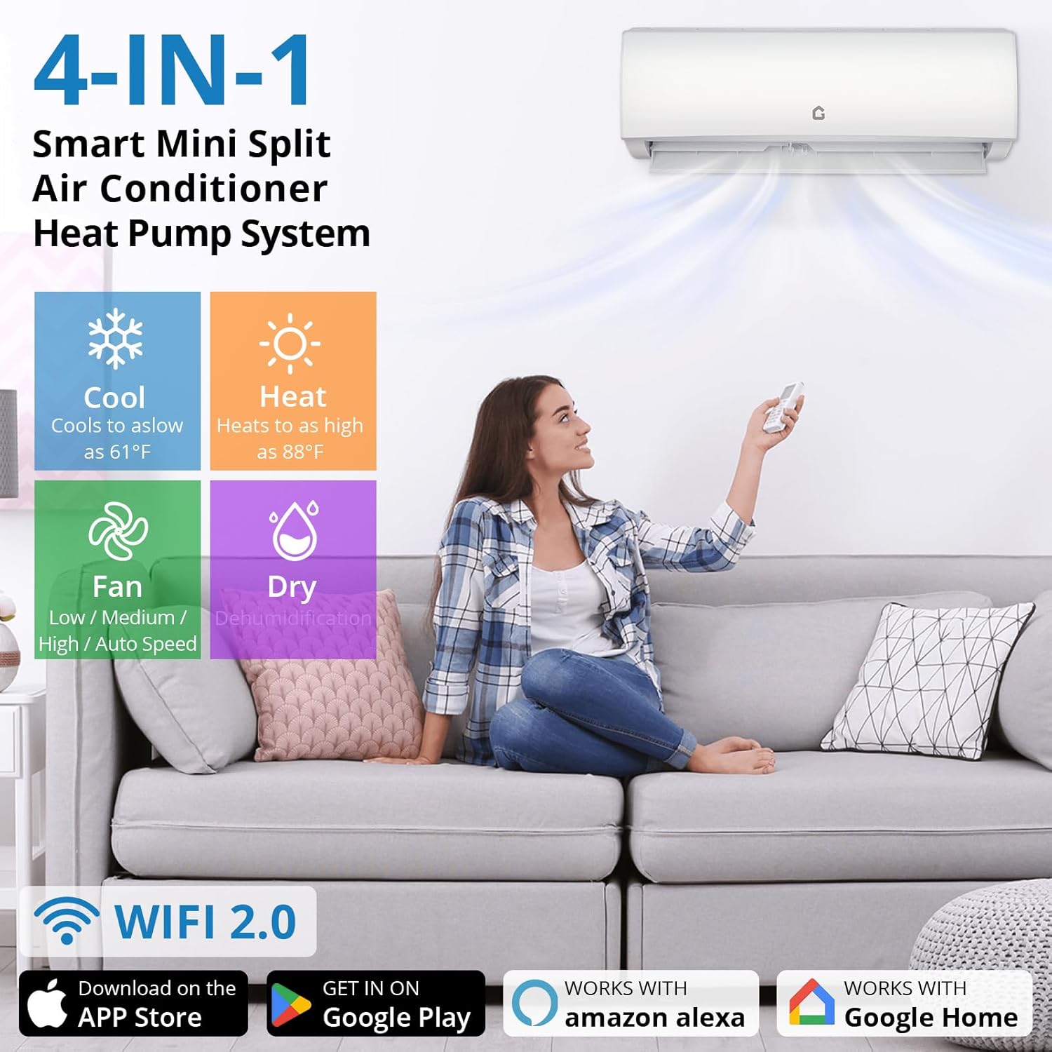 Garvee 35000 BTU Quad Zone Mini Split AC/Heating System, 19 SEER2 4 Zone 12000+12000+12000+12000 BTU Ductless Split Air Conditioner w/Pre-Charged Condenser, Not Include Copper Tube Line Set, 208-230V