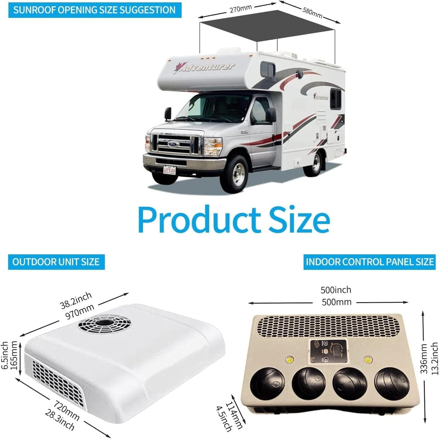 Air Conditioner, DC 12 V, Electric Air Conditioner, Parking Air Conditioner, Suitable for Trucks Motorhomes Trailers, Buses Motorhomes, Vans