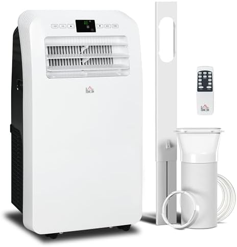 HOMCOM 11500 BTU Portable Air Conditioner with Dehumidifier & Cooling Fan, for Rooms Up To 550 Sq. Ft., Portable AC Unit with Remote Control & Window Kit, 24 Hour Timer, White