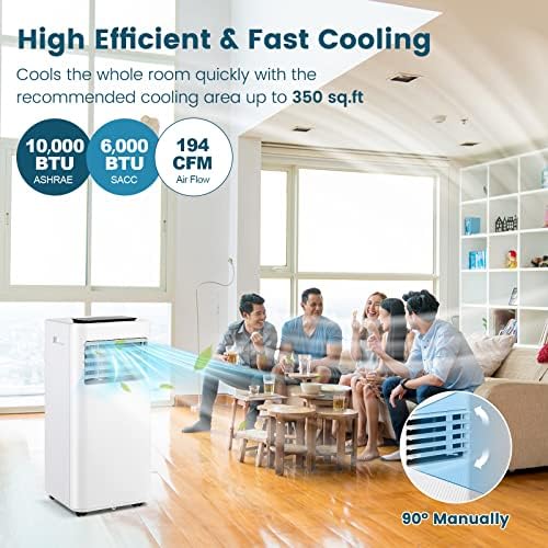 KOTEK Portable Air Conditioner for Room up to 350 Sq. Ft, 10000 BTU 3-in-1 AC Unit for Bedroom w/Sleep Mode, Dehumidifier & Fan, Child Lock/Remote Control, Portable AC for Home Office(White-10000BTU)