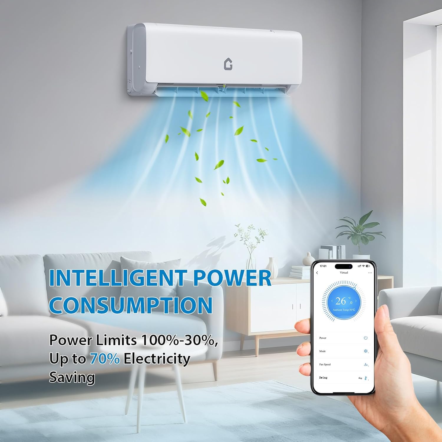 18000 Btu Mini Split Air Conditioner & Heater - Wifi Enabled, 19 SEER2 Energy-Efficient Inverter, Air Conditioner with Aux Input, Cools Up to 1250 Sq.Ft