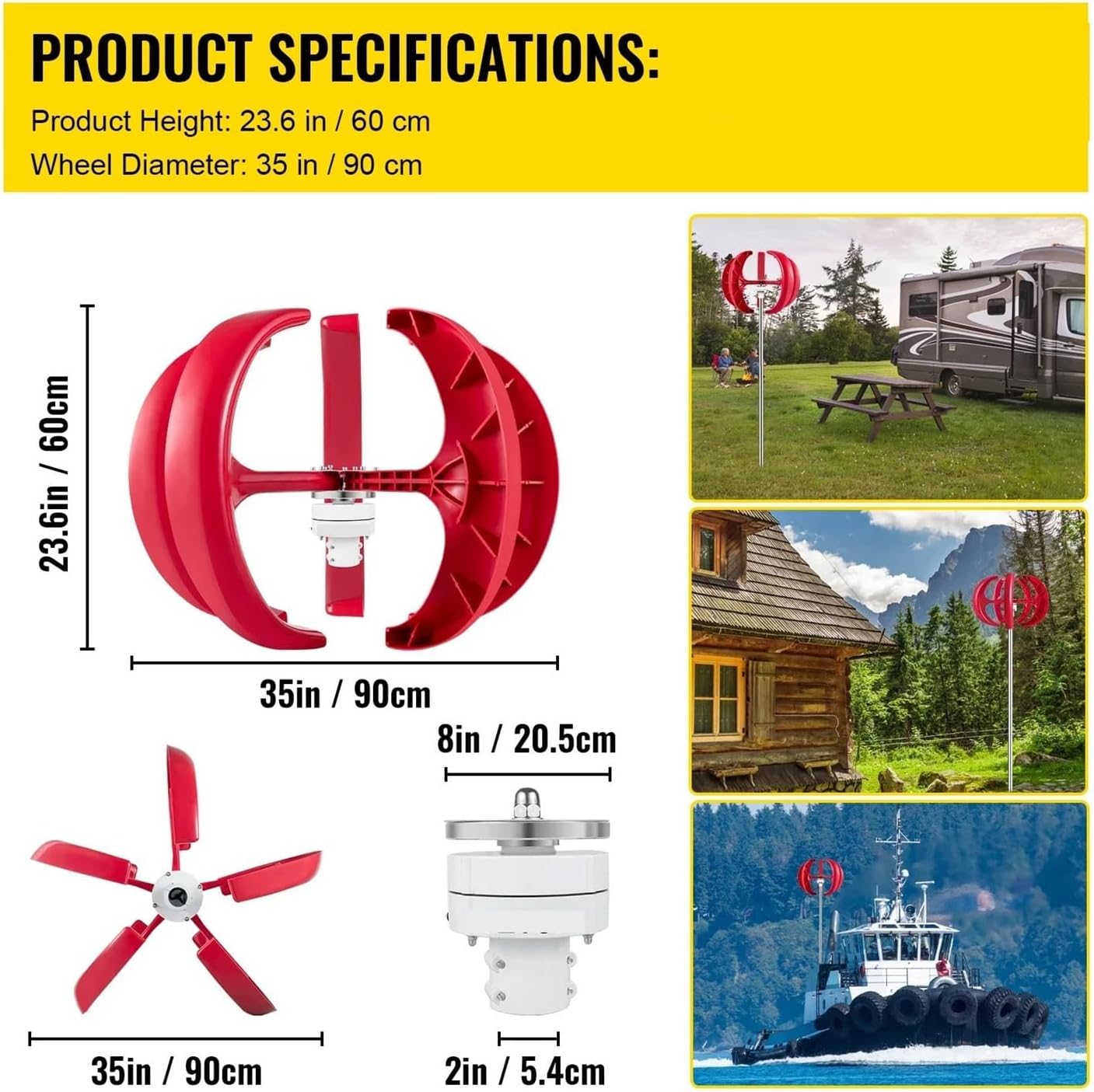 Vertical Axis Wind Turbine Generator 12V 100W/400W/600W tive Energy Generator Small Windmill with Controller Industrial Energy(100W)