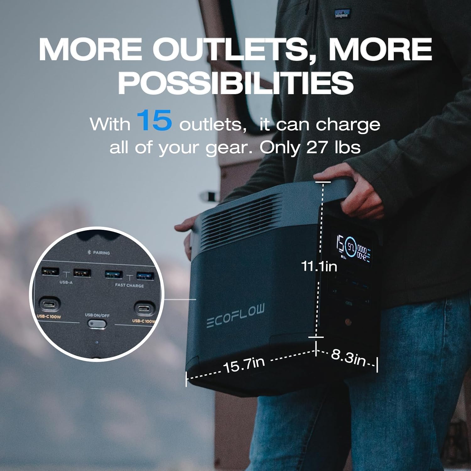 EF ECOFLOW Solar Generator DELTA 2 with 220W Solar Panel, 1024Wh LFP(LiFePO4) Battery, 1800W AC/100W USB-C Output, Fast Charging Portable Power Station for Home Backup Power, Camping & RVs