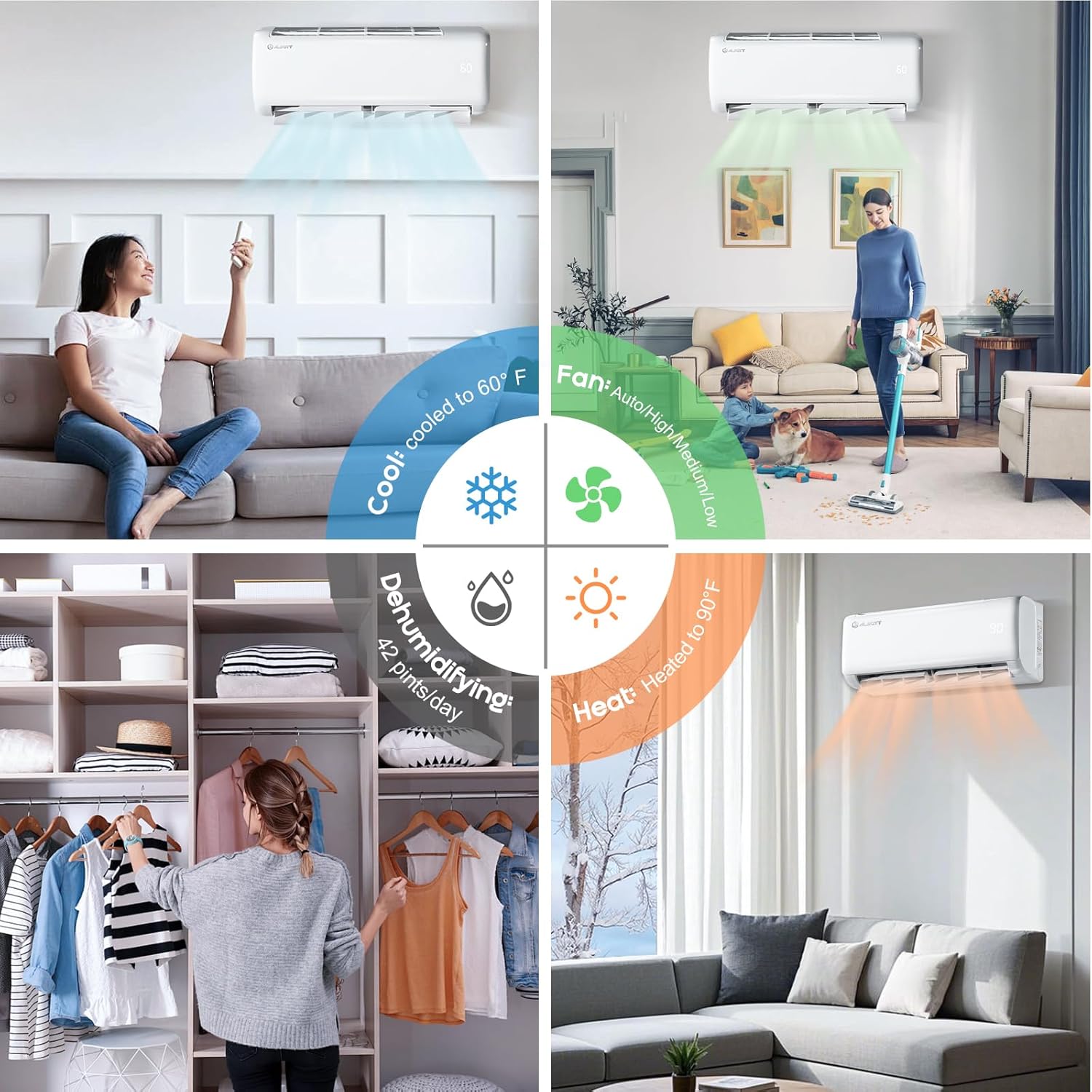 Albott Mini Split Air Conditioner Heat Pump, 24000 BTU 19 SEER2 220V Inverter Ductless Wall AC Unit Cools Rooms up to 1500 Sq. Ft, 14.8ft Installation Kit, White