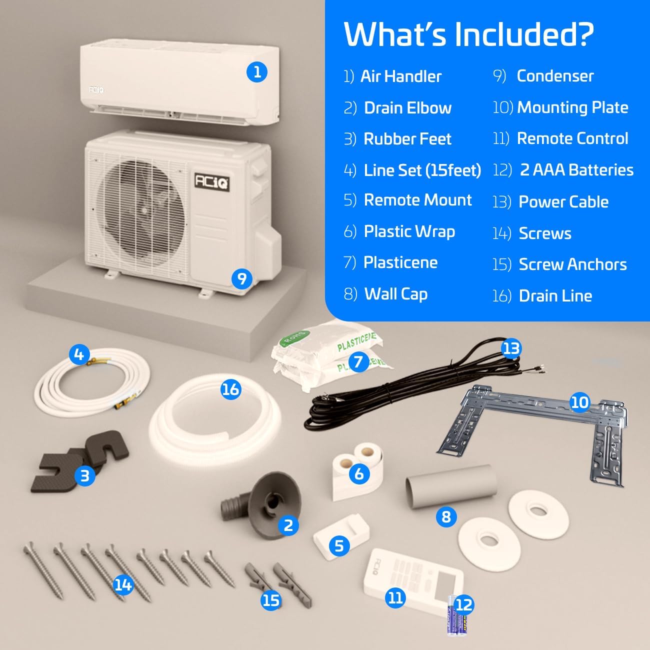 ACiQ 19.2 SEER2 Essentials 18000 BTU Comfortable Inverter Mini Split AC/Heating System, 1.5 Ton White Wall Mount Ductless Heat Pump AC Unit, with 15ft Installation Kit | WiFi Control, 208/230V, R454B