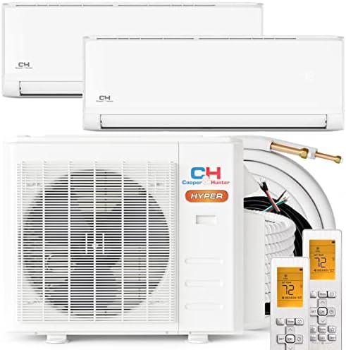 Cooper&Hunter Hyper Heat -22F Dual 2 Zone 9,000 + 9,000 BTU Ductless Mini Split Heat Pump Air Conditioner System 230V Full Set with Two 25ft Installation Kits