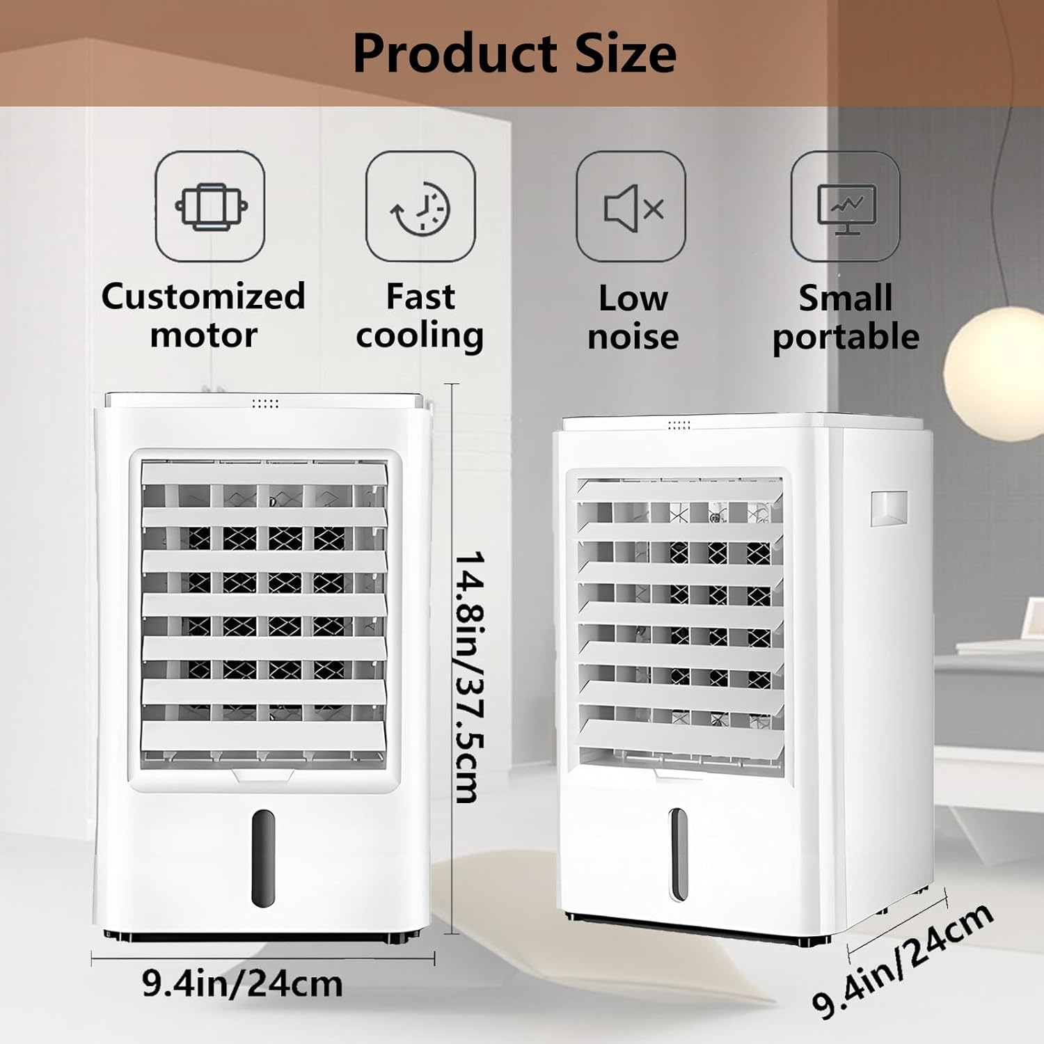 4-in-1 Portable Air Conditioners Personal Air Cooler Humidifier Cooling Fan Negative Ion Filter with Timer Remote Touch Screen Ac Unit Mini Fan 3-Speed and 4 Ice Packs 24VHomeCar