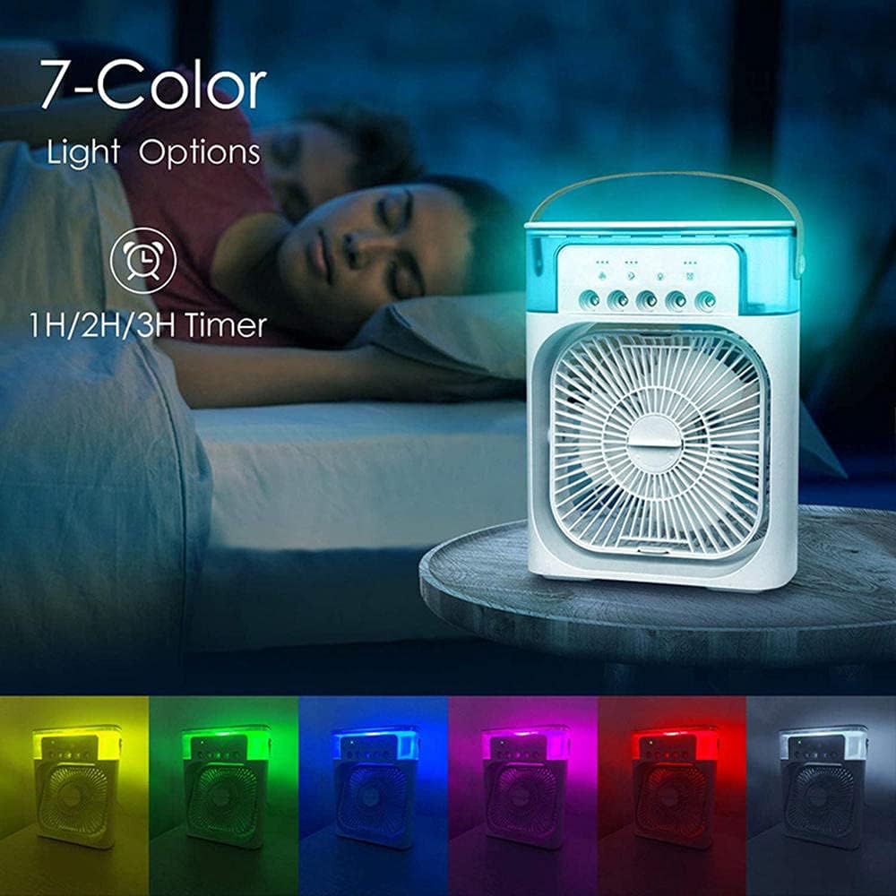 Portable Air Conditioner Fan Usb Desk Fan Mini Evaporative Air Cooler Fan with 7 Colors Lights Personal Air Cooler with Timer-White