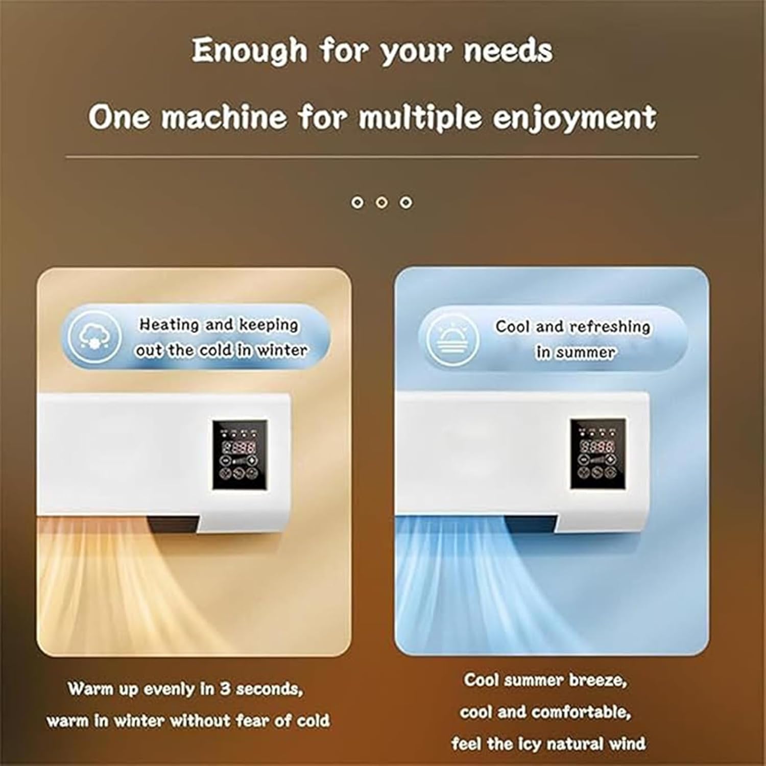 Glenmi Mini Wall Mounted Smart Cooling And Heating Air Conditioner Fan, 2000W Fast Natural Wind/Heating With Remote Control, Mounted Split AC/Heating System For Bedroom, Office, Bathroom(A)