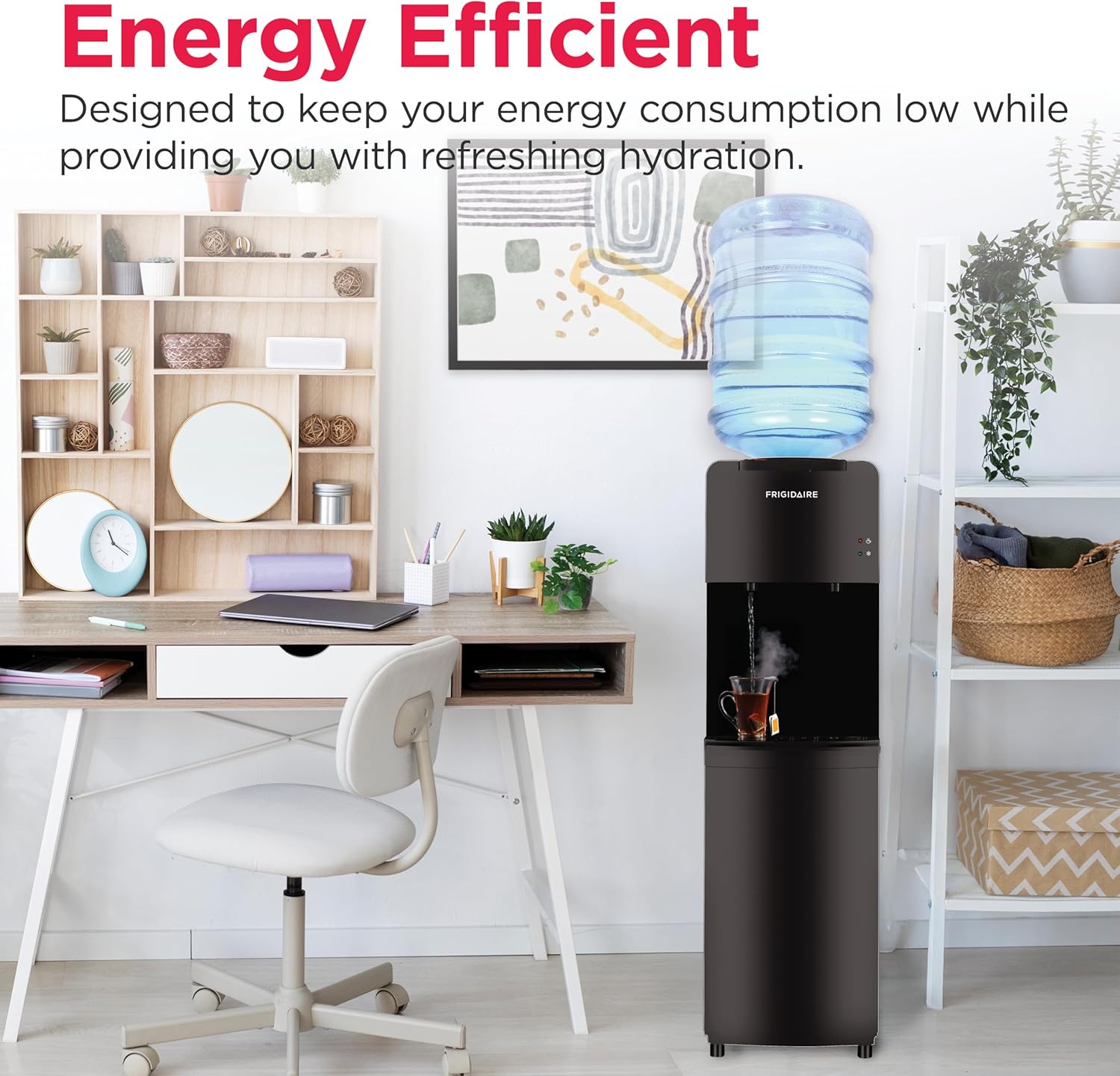 Frigidaire EFWC498 - Top Loading Cooler Dispenser -Hot & Cold Water - Child Safety Lock - Innovative Slim & Sleek Design, Holds 3 or 5 Gallon Bottles - Black