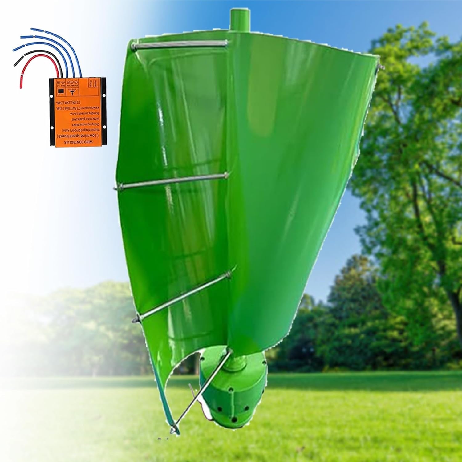 14000W Vertical Axis Wind Turbine Generator, Maglev Electric Power Generator for 12V, 24V, 48V Systems with Controller - Eco-Friendly Energy Solution (Green, 24V)