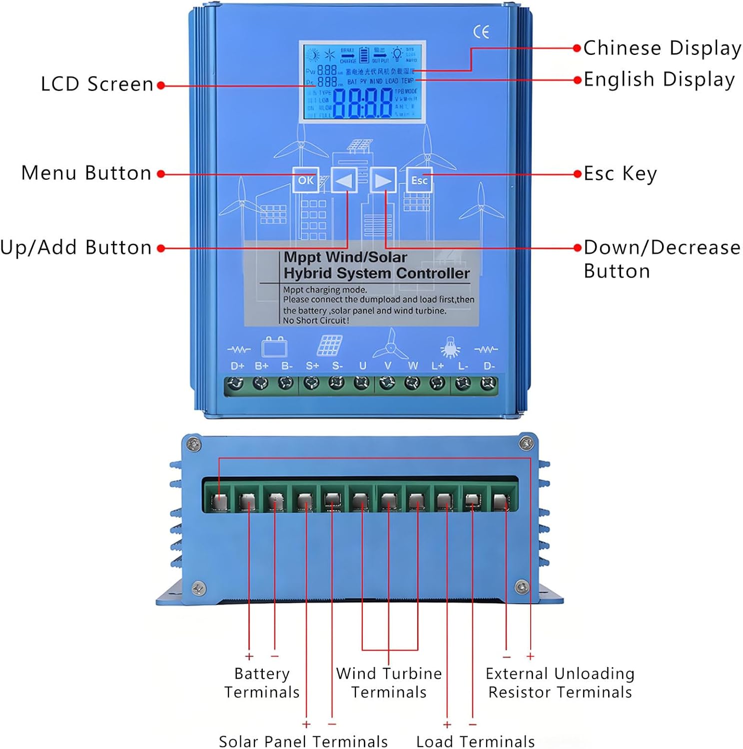 Wind Solar Hybrid MPPT Charge Controller,Automatic 12V 24V 48V Voltage Stabilization,15000W Wind Solar Hybrid Boost Controller 24V/48V(Auto)