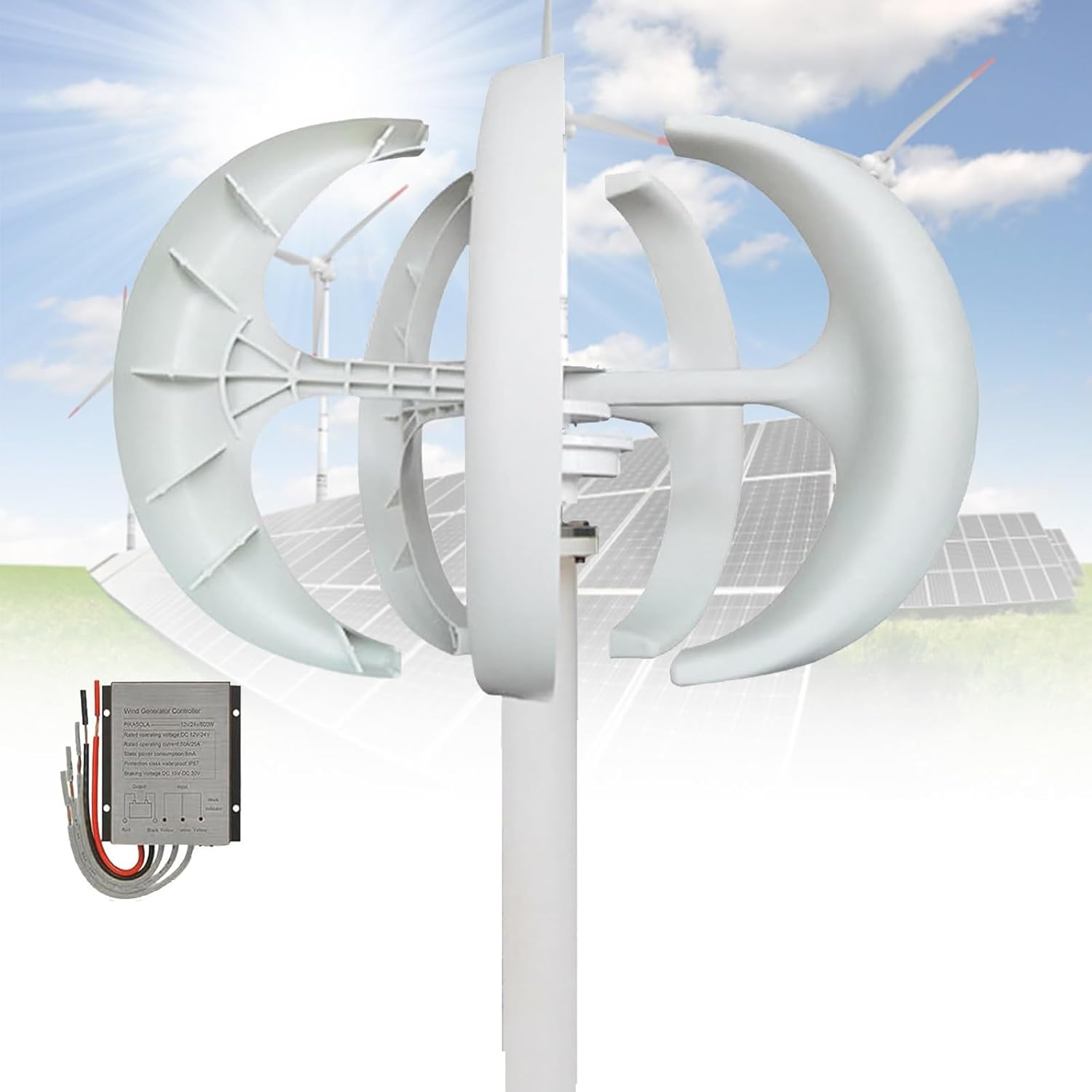 16000W Vertical Axis Wind Turbine Generator Kit - 12V/24V/48V 5-Blade Renewable Energy for Home & Streetlight Use - Eco-Friendly Electromagnetic Power Production
