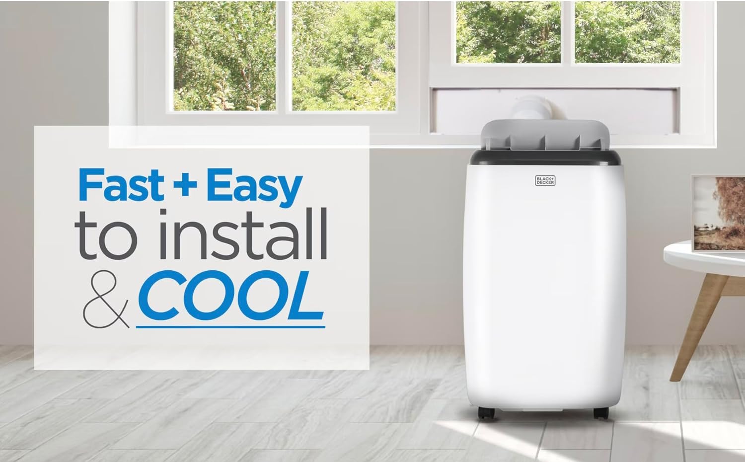 BLACK Smart Portable Air Conditioner, 12,000 BTU for Rooms up to 550 Sq. Ft., Smart Portable AC with Follow Me Remote and Window Kit, White