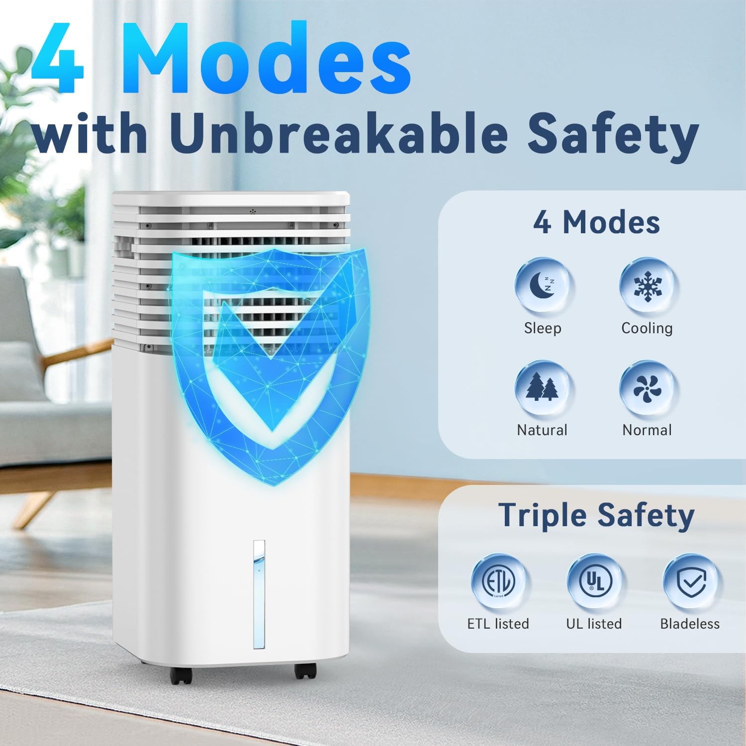 FANCOLE Windowless Portable Air Conditioners with 4Modes & 3Speeds, 15H Timer for Smart Auto-off, 2Gal Tank for 20H Cooling, Evaporative Air Cooler 17 FT Remote, 120° Swing Swamp Cooler No Hose Needed