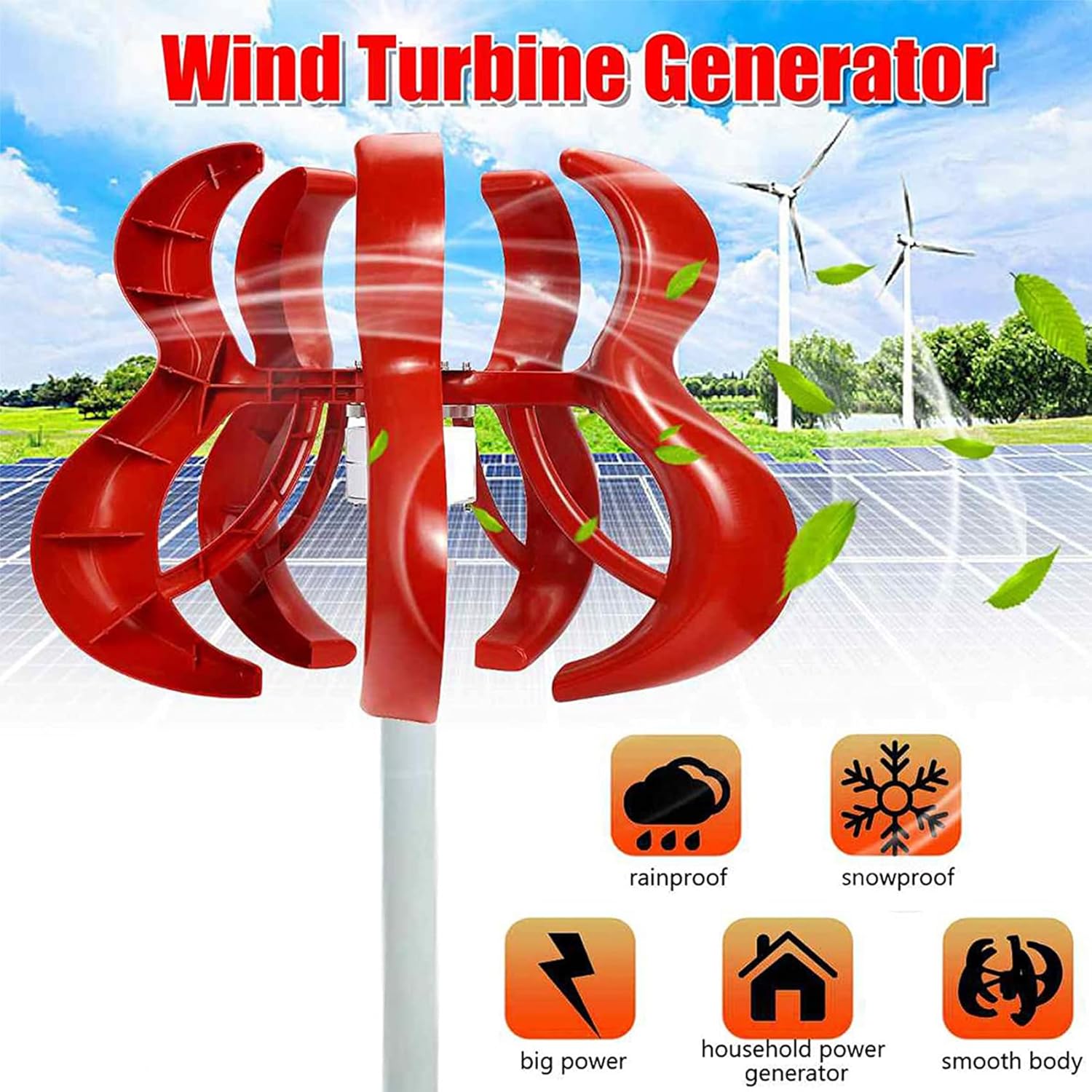 14000W Energy Generator Wind Power Kit, Free Energy Windmill 12V -220V 3 Phase Wind Power with Controller for Boat Outdoor,12V(Red)