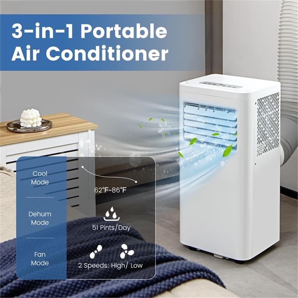 Pemberly Row Contemporary Plastic 8000 BTU Portable Air Conditioner in White