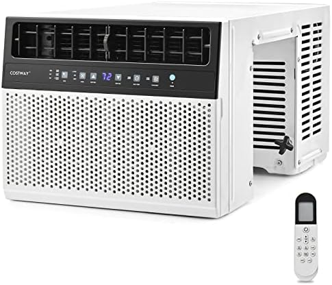 COSTWAY 10000 BTU Window Air Conditioner, Over the Sill AC with Energy Saver Modes, Handy Remote, Touchable LED Control Panel, up to 250 Sq.Ft. Window AC Unit, Ultra Quiet Operation