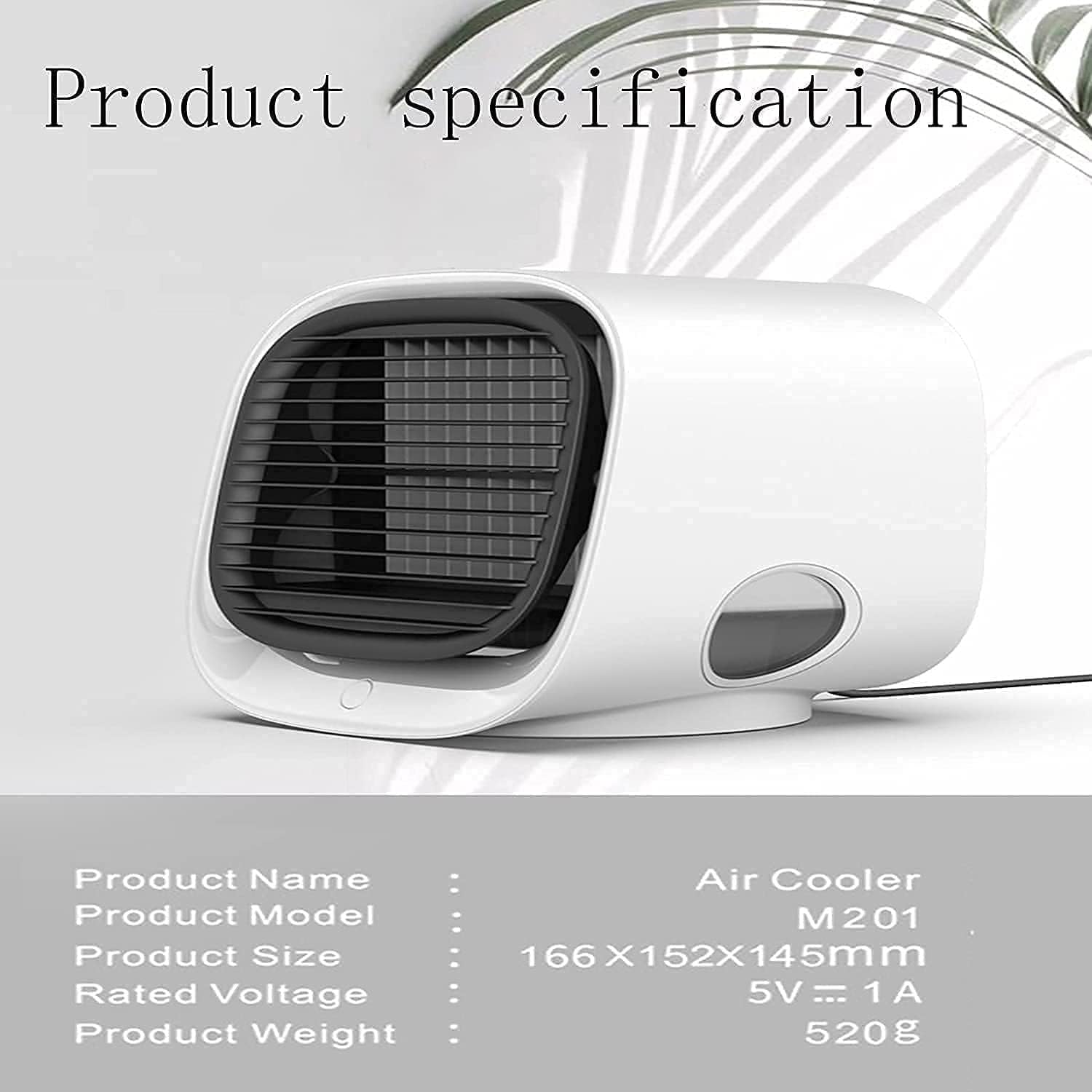 Portable Air Conditioner Fan, 3 Wind Speeds USB Air Cooler, Personal Air Cooler Fan for Home, Room, Desk and Camping (Color : White)
