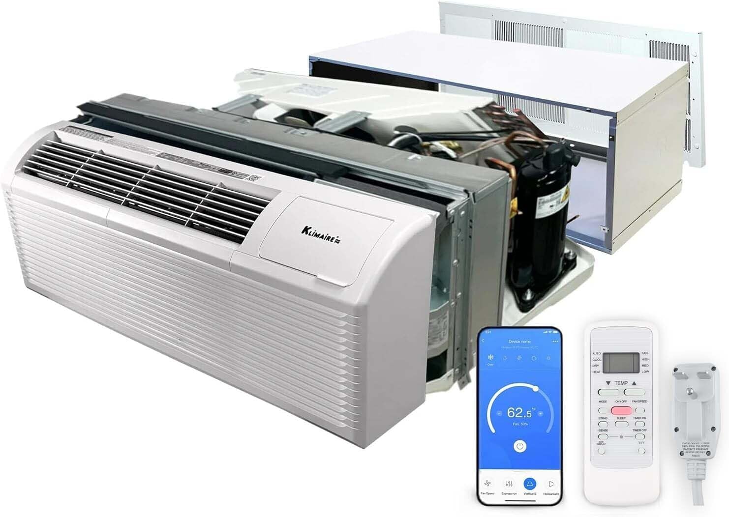 Klimaire 15,000 BTU PTAC Heat Pump A/C R-32 with 5 kW Electric Heater, Remote, Sleeve, Grille, Drain Kit - 230V
