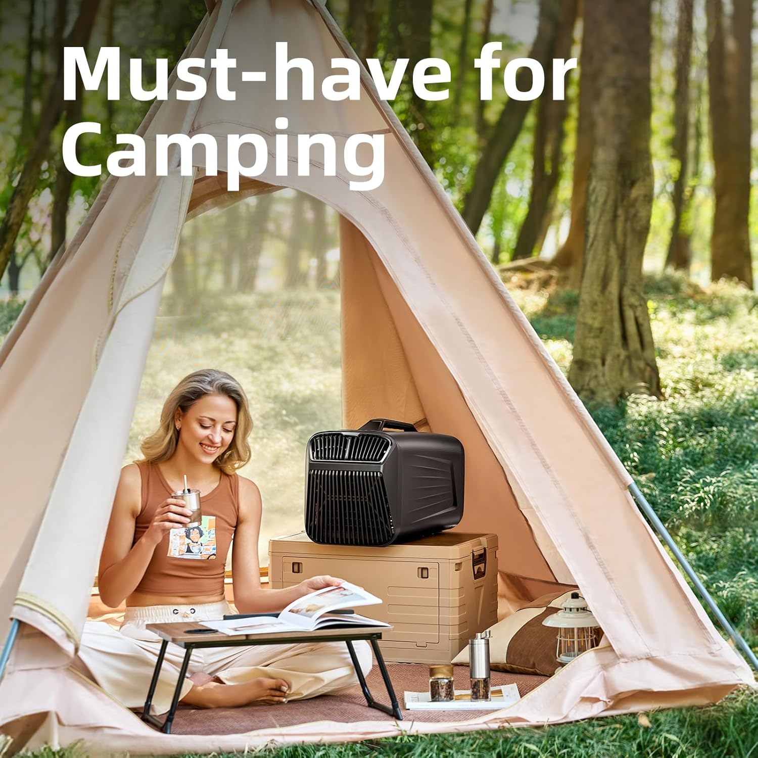 Portable Camping Air Conditioner for Outdoor and Indoor Use, Quiet Air conditoning For Small Rooms，5200BTU Fast Cooling Capacity for Tent AC (Gray)