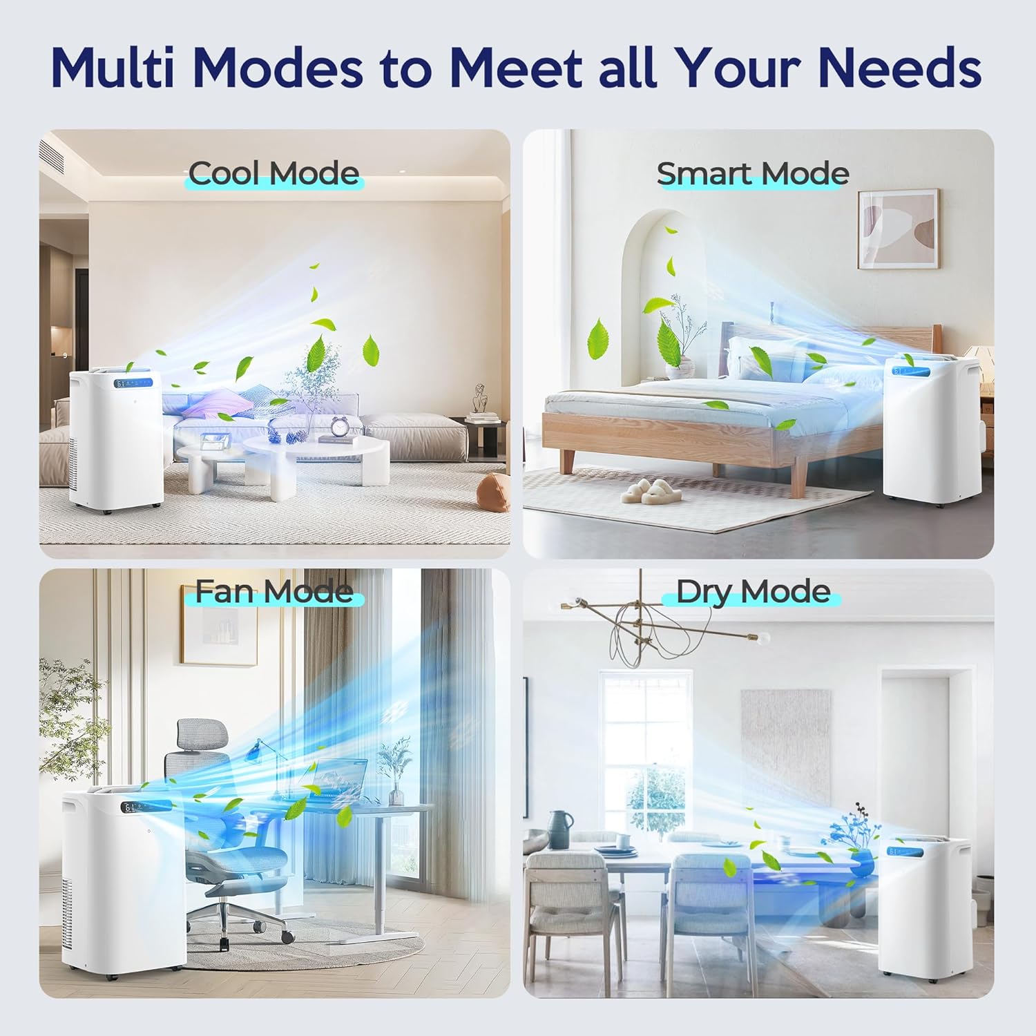 14000 BTU Portable Air Conditioners, Remote Control, 3 in 1 Free Stand Smart Cooling Portable AC Unit with Dehumidifier, Fan, Cools Room up to 700 sq.ft, 24H Timer, Windows Sealing Kit