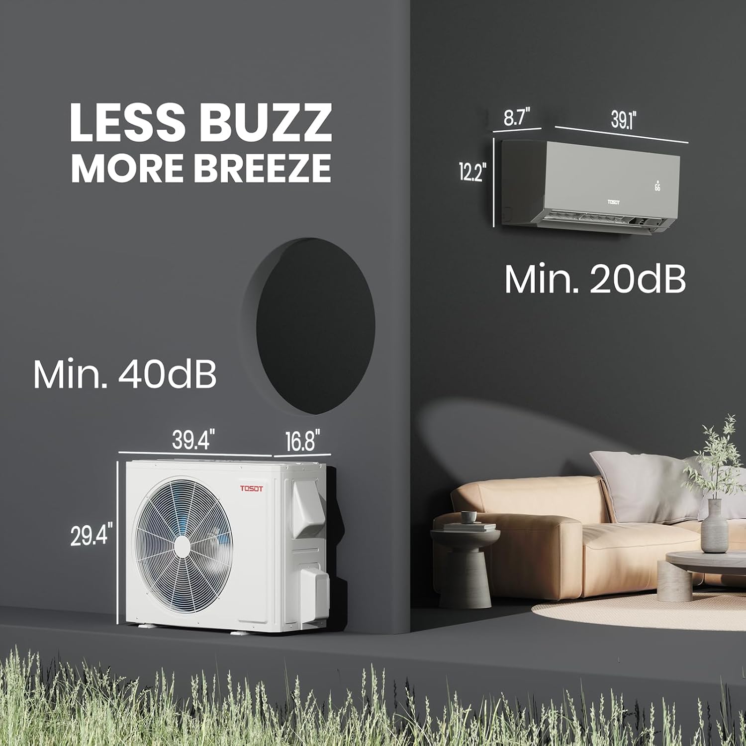 TOSOT 24,000 BTU 24.0 SEER2, Energy Star Mini-Split Air Conditioner and Heating, WiFi-Enabled Ductless Inverter AC Unit with, Supports ERV System Add-On, 208-230V, Aoraki Series, Black