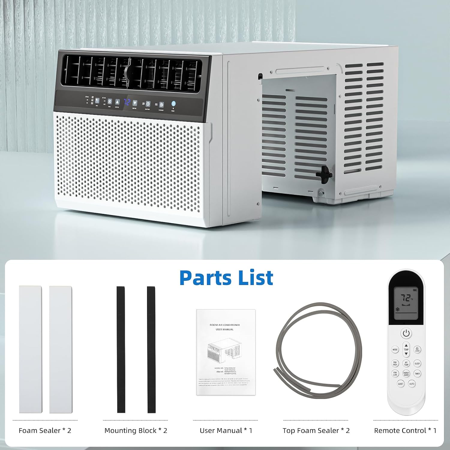 Antarctic Star 12,000 BTU U-Shaped Window Air Conditioner Cools up to 550 Sq.Ft, 6 Modes in 1, 24H Timer, Window AC Units, Easy to Install, Low Noise, Remote Control, for Bedroom, Office, Dorm, White