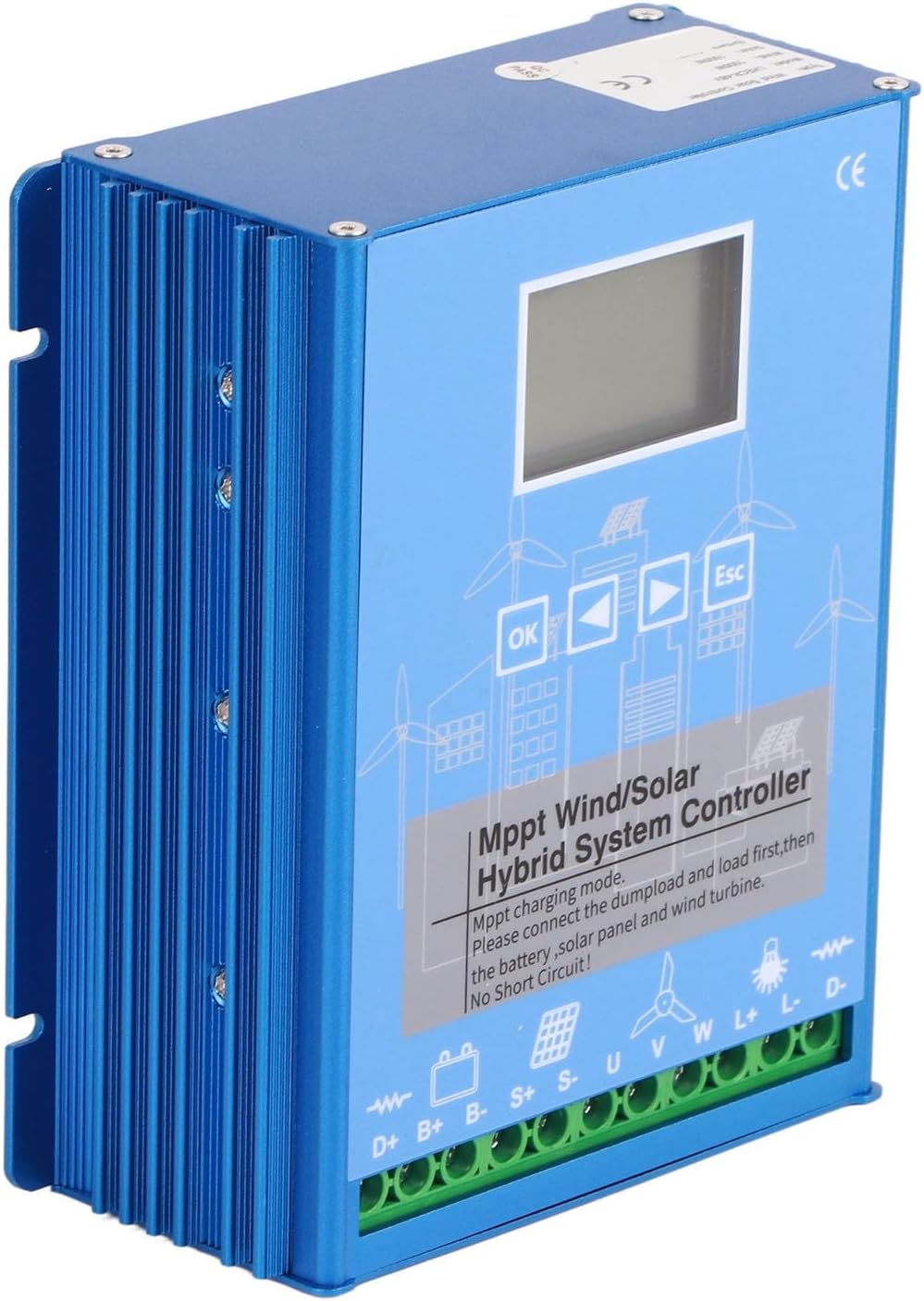 24V 48V MPPT Wind Solar Hybrid Controller, Universal LCD Energy Charge Controller, Wind 1000W Photovoltaic 1000W - Pressurized MPPT Technology, Stepless Unloading Function, Battery Compatible
