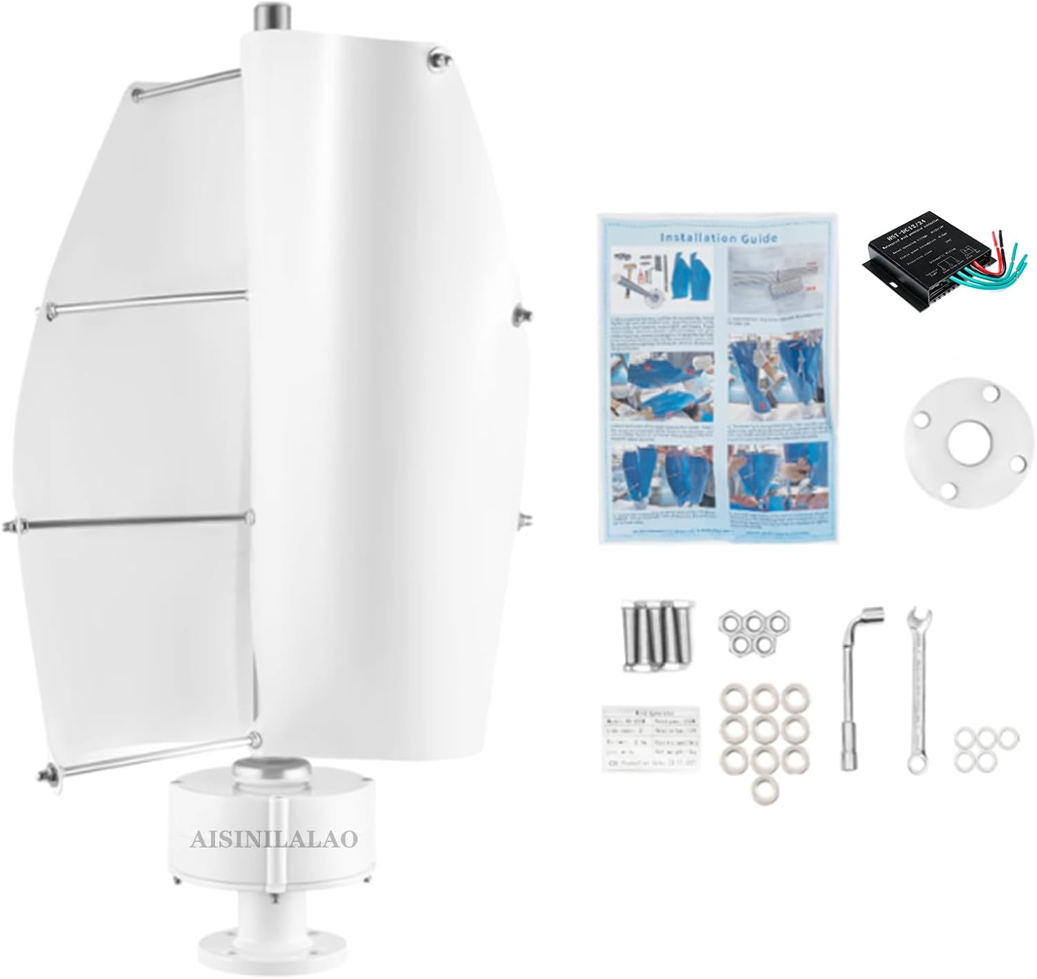 1500W Vertical Spiral Wind Mill Turbine Portable Generator, 48V 24V 12V 2 Blades Free Energy Windmill with Controller for Wind Solar Hybrid Streetlight