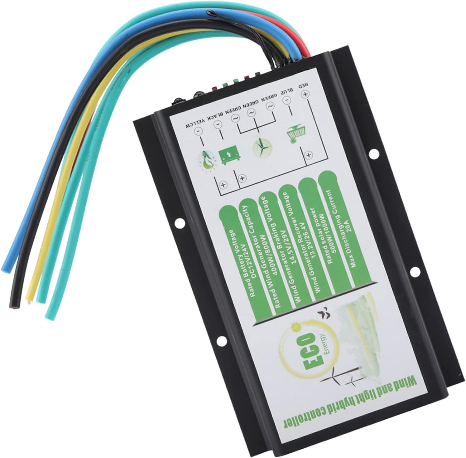 DC 12V/24V Wind and Solar Hybrid Controller, 400W/800W Power Devices, MGT Charging Mode with Temperature Compensation, All Aluminum Casing for Optimal Heat Dissipation, with