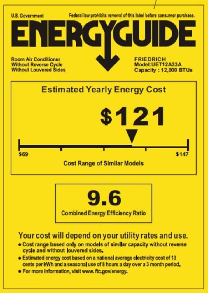 Friedrich UET12A33A Smart Thru-The-Wall Air Conditioner with 12000 Cooling BTU Capacity, 10600 BTU Heating Capacity in White