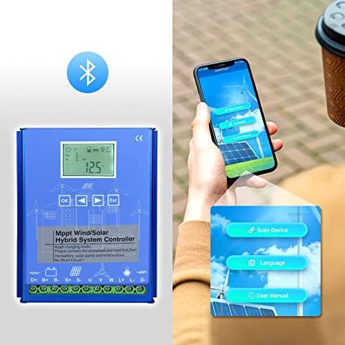 2400W Hybrid Wind Solar Charge Controller, MPPT Regulator for 12V 24V 48V Systems, Bluetooth Connectivity, Android App Compatible, Efficient Power Management