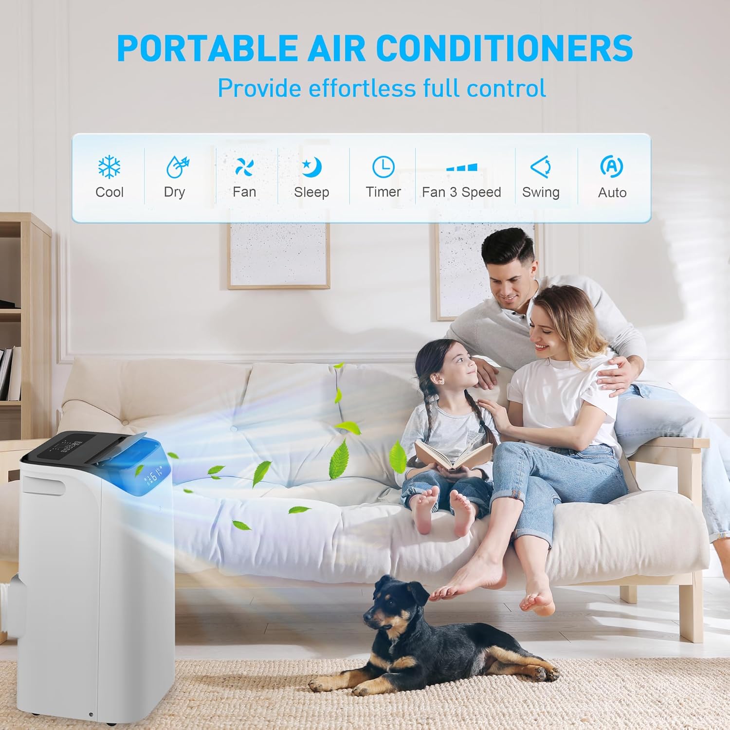 14,000 BTU Portable Air Conditioner Cools Up to 700 Sq.Ft, 3-IN-1 Energy Efficient Portable AC Unit with Remote Control & Installation Kits for Large Room, Campervan, Office, Temporary Space