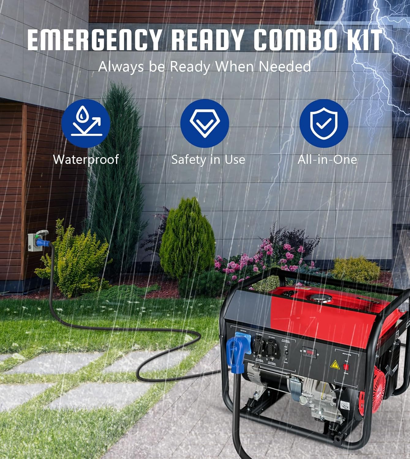 50 Amp Generator Cord and Inlet Box Combo Kit, 15FT NEMA 14-50P to SS2-50R Cord, Pre-Drilled Inlet Box, Waterproof, UL & ETL Listed