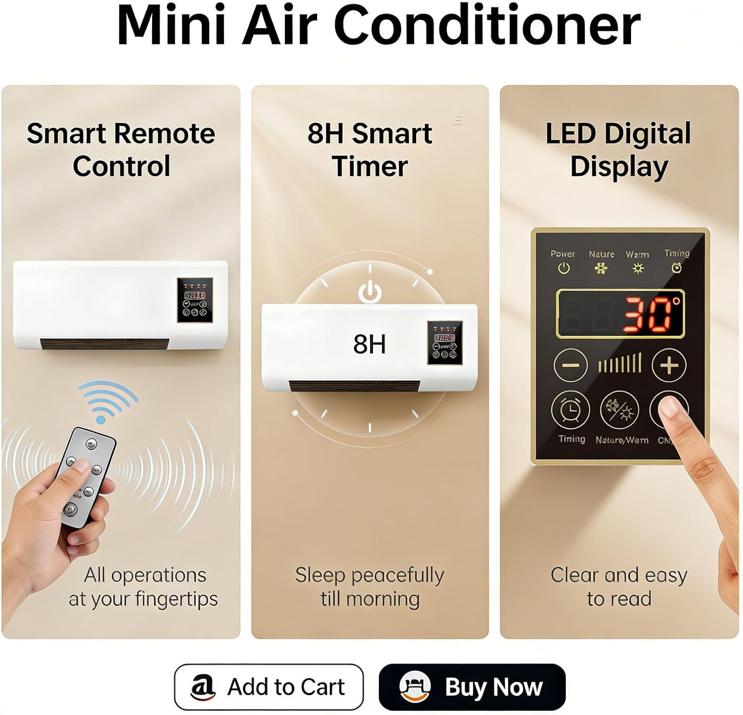 Wall Mounted Air Conditioner 2 In 1 Mini AC Unit Cooling and Heating System White Wall Mounted Fan for Bedroom Living Room Office, 110V Small Smart Air Conditioner(Yellow)