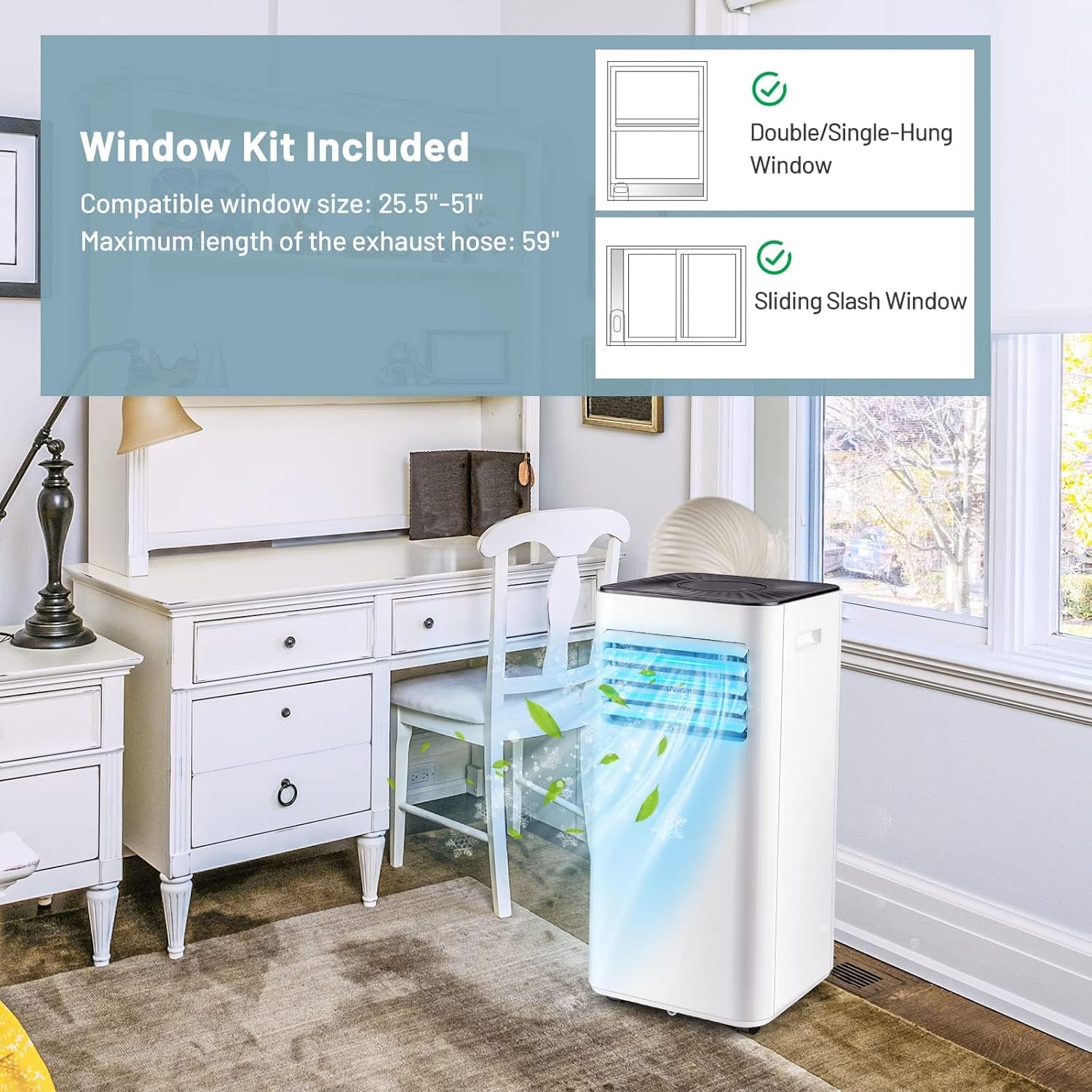 DORTALA Portable Air Conditioner 10000 BTU, 3-in-1 AC Unit with Dehumidifier, Fan Modes, 24H Timer, Remote Control, Window Kit, Quiet AC Unit Cools Rooms to 350 Sq.Ft