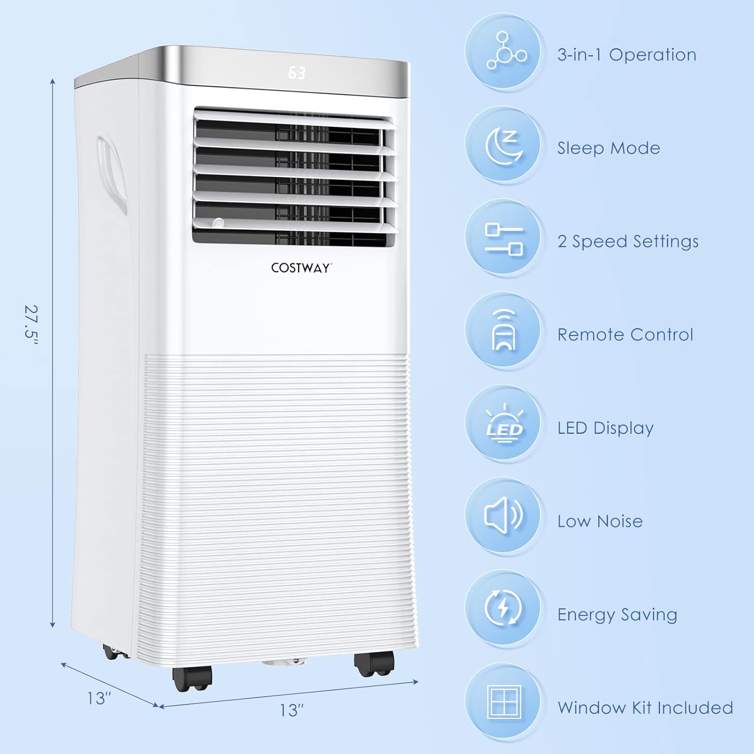 COSTWAY Portable Air Conditioner, 10000 BTU Air Cooler with Fan & Dehumidifier Mode for Rooms up to 350 Sq.Ft, Quiet AC Unit with Sleep Mode, 2 Fan Speeds, 24H Timer(10000BTU)